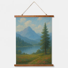 Tapiz Con Marco De Madera Serene Mountain Lake Landscape Wall Art