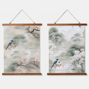 Tapiz Con Marco De Madera Serene Tranquilidad tema japonés