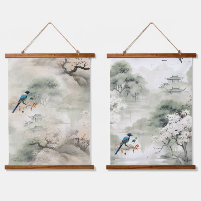 Tapiz Con Marco De Madera Serene Tranquilidad tema japonés (Doble)