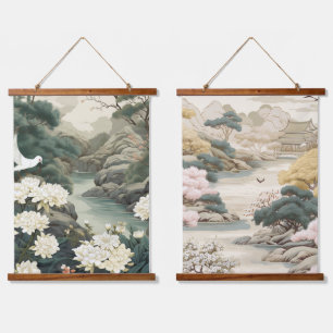 Tapiz Con Marco De Madera Serene Tranquilidad tema japonés