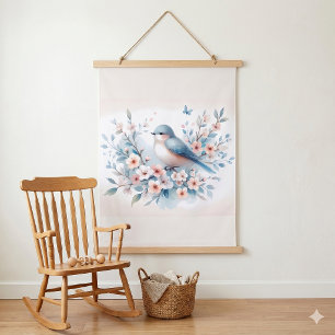 Tapiz Con Marco De Madera Serenidad de Acuarela Flor de Bluebird