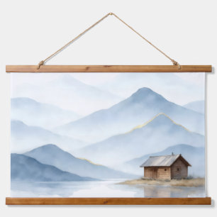 Tapiz Con Marco De Madera Serenity Peaks — Tapiz del paisaje de la montaña d