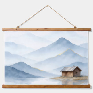 Tapiz Con Marco De Madera Serenity Peaks — Tapiz del paisaje de la montaña d