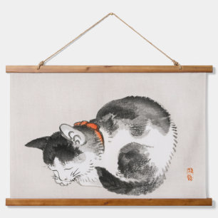 Tapiz Con Marco De Madera Sereno Sueño: Gato Durmiendo por Kōno Bairei