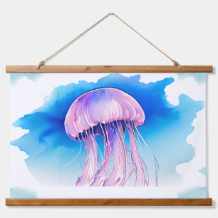 Tapiz Con Marco De Madera Serie de Acuarela: Medusas
