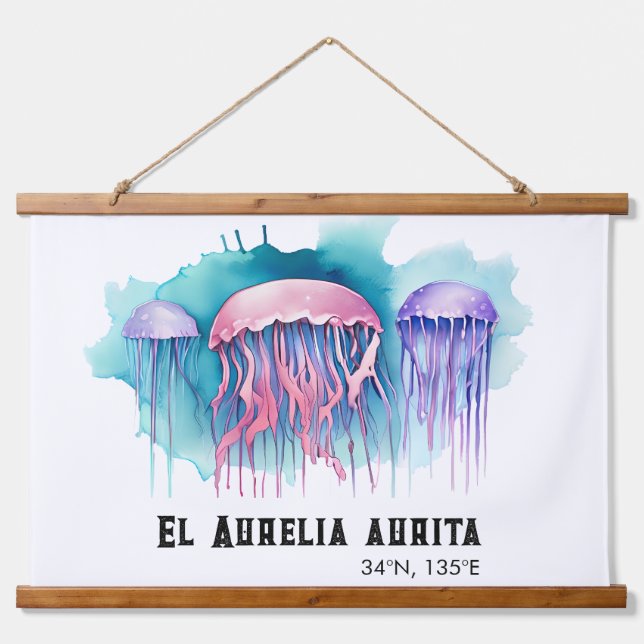 Tapiz Con Marco De Madera Serie de Acuarela: Medusas (Anverso )