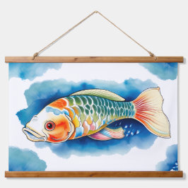 Tapiz Con Marco De Madera Serie de Acuarela: Peces Koi
