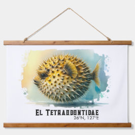 Tapiz Con Marco De Madera Serie de Acuarela: Pez Globo