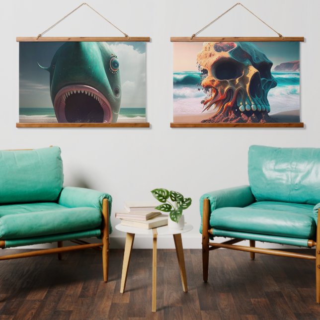 Tapiz Con Marco De Madera Shark sculpture on the beach (Sala de estar)