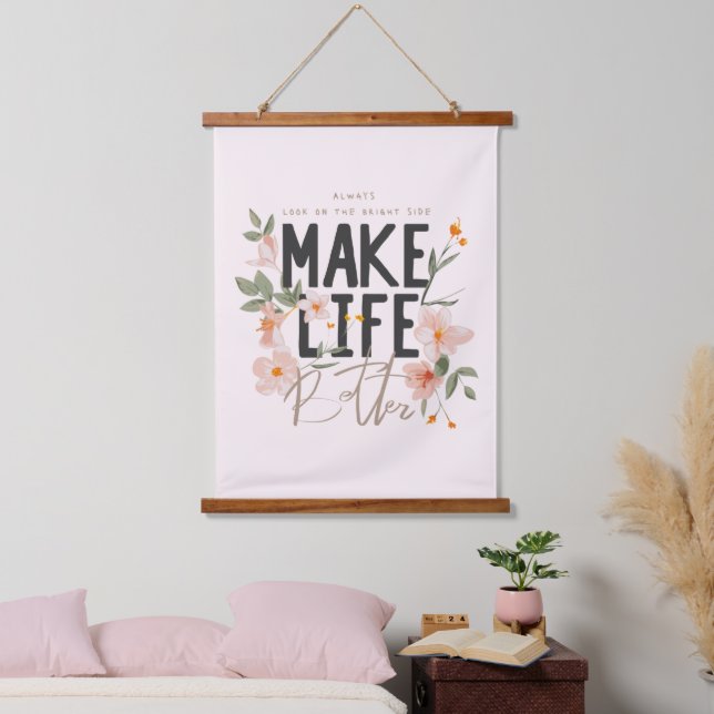 Tapiz Con Marco De Madera Siempre mire el lado brillante (Dormitorio)