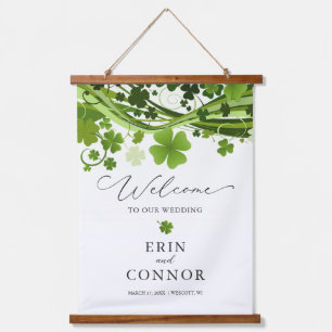 Tapiz Con Marco De Madera Signo de bienvenida del Boda irlandés Shamrock