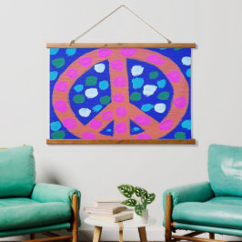 Tapiz Con Marco De Madera Signo de paz naranja en azul