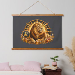 Tapiz Con Marco De Madera Signo zodiacal Leo dorado con piedras preciosas