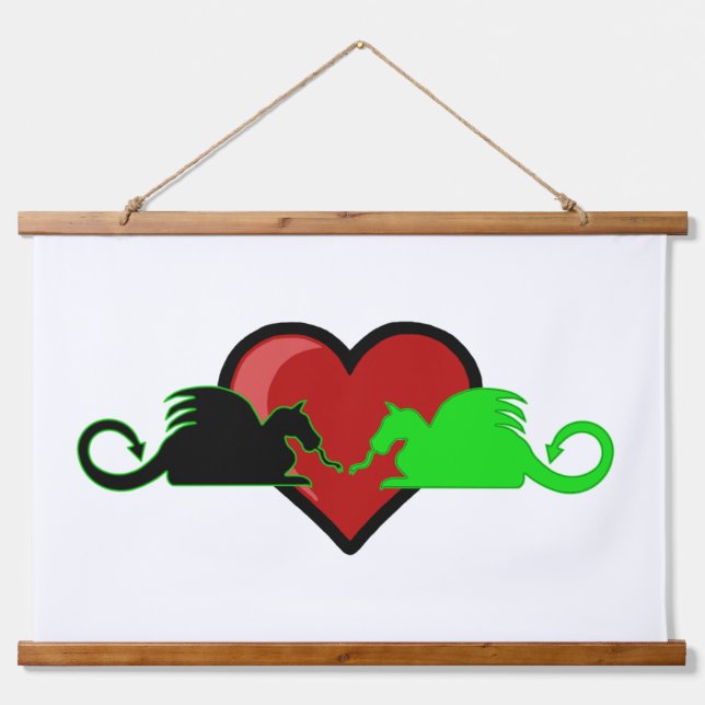 Tapiz Con Marco De Madera Silueta Dragón Amor  (Anverso )
