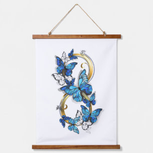 Tapiz Con Marco De Madera Símbolo infinito de mariposas Morpho azules