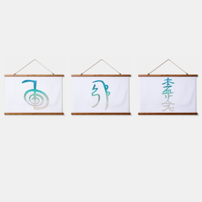 Tapiz Con Marco De Madera Símbolos de Reiki Tapestry Wall Art (Triple)