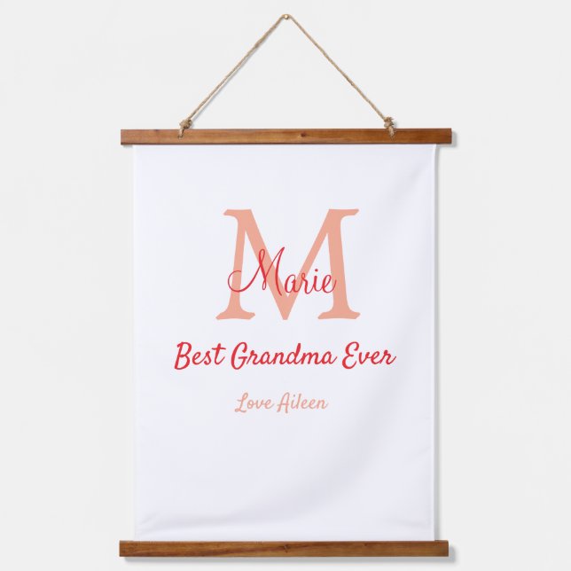 Tapiz Con Marco De Madera simple mínimo mejor Abuela nunca texto de monogram (Anverso)