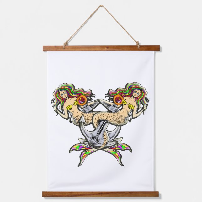 Tapiz Con Marco De Madera Sirenas aferradas - Diseño Náutico para los amante (Anverso)