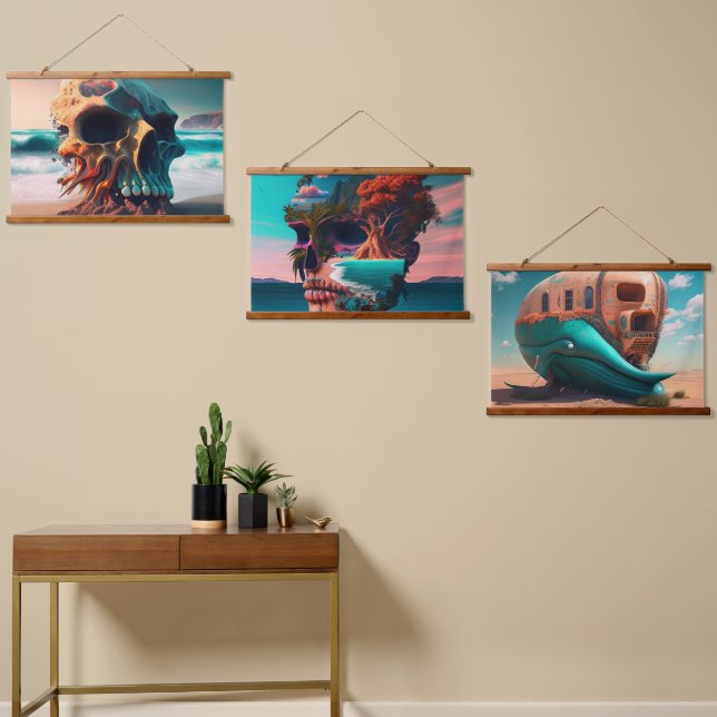 Tapiz Con Marco De Madera Skull on the beach (Asimétrico)