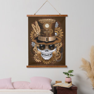 Tapiz Con Marco De Madera Skull Steampunk Voodoo Retro Machine