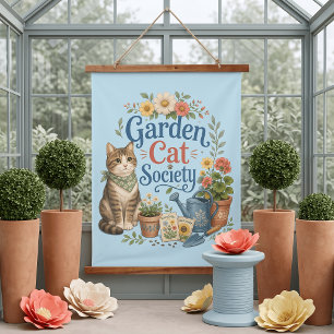 Tapiz Con Marco De Madera Sociedad de Gatos de Jardín Cottagecore Florales