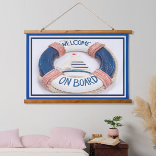 Tapiz Con Marco De Madera Sombras de fondo azul blanco bienvenida a bordo