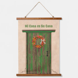 Tapiz Con Marco De Madera Southwest Chile Wreath on Rustic Green Wood Door