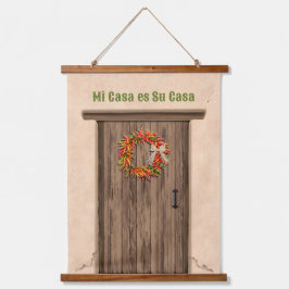 Tapiz Con Marco De Madera Southwest Chile Wreath on Rustic Wood Door