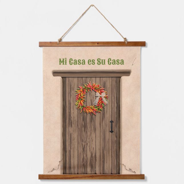 Tapiz Con Marco De Madera Southwest Chile Wreath on Rustic Wood Door (Anverso)