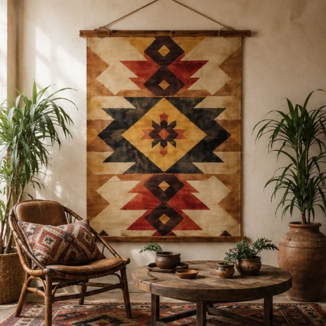 Tapiz Con Marco De Madera Southwestern Geometric Aztec Pattern Rust Red Gold (Subido por el creador)