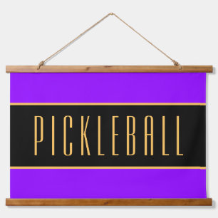Tapiz Con Marco De Madera Sporty Bright Purple Stripes Tall PICKLEBALL Texto