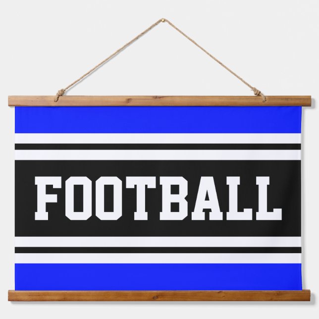 Tapiz Con Marco De Madera Sporty Vivid Blue Black Stripes FOOTBALL (Anverso )
