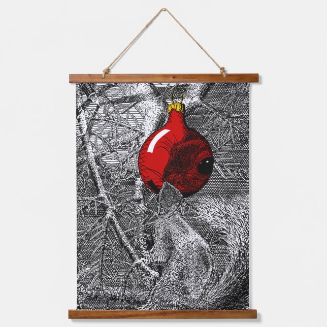 Tapiz Con Marco De Madera Squirrel in Christmas Tree (Anverso)