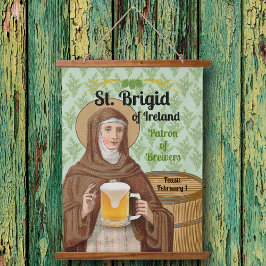 Tapiz Con Marco De Madera St. Brigid of Ireland and Her Barrel of Beer