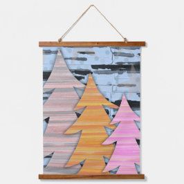 Tapiz Con Marco De Madera Striped Trees Winter Landscape Scene 