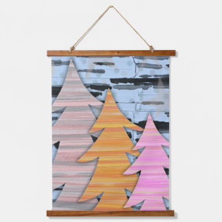 Tapiz Con Marco De Madera Striped Trees Winter Landscape Scene 