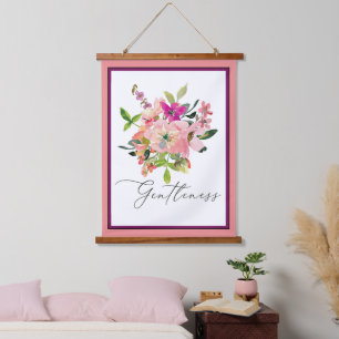 Tapiz Con Marco De Madera Suavidad rosa acuarela floral 