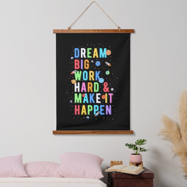 Tapiz Con Marco De Madera Sueña mucho trabajo duro y hazlo realidad (Dormitorio)