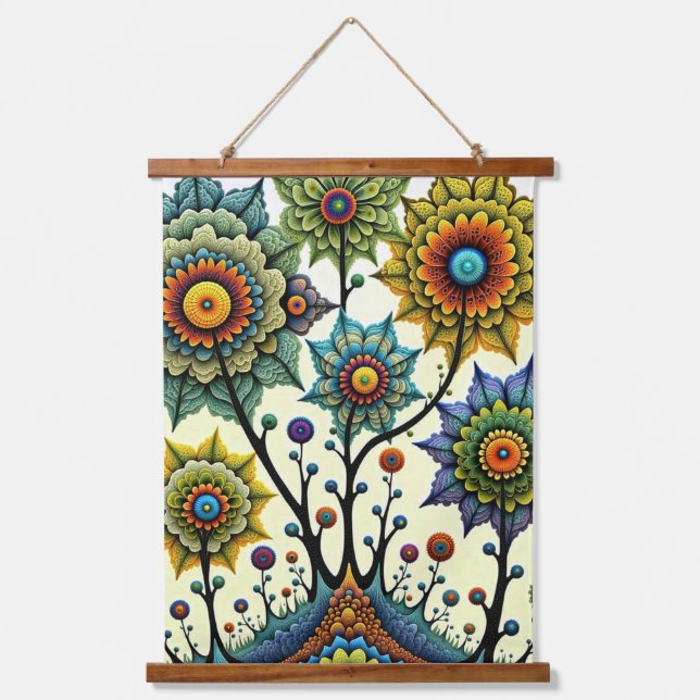 Tapiz Con Marco De Madera Sueño floral de Zentangle (Anverso)