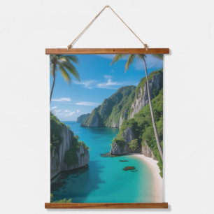 Tapiz Con Marco De Madera "Sueños de isla en tu pared - cala turquesa
