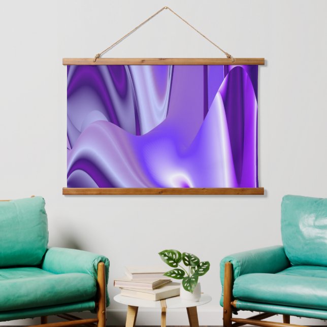 Tapiz Con Marco De Madera Sueños del arcoiris de flores moradas (Sala de estar)
