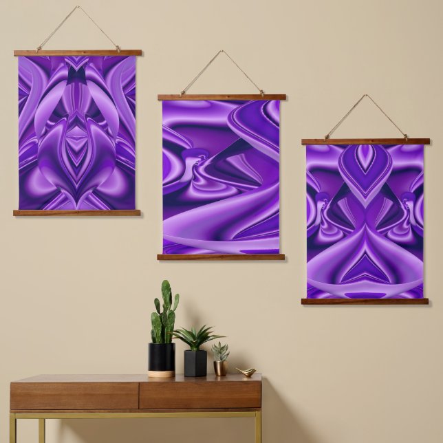 Tapiz Con Marco De Madera Sueños del arcoiris de flores moradas (Asimétrico)