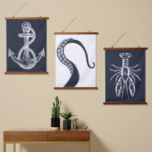 Tapiz Con Marco De Madera Sueños náuticos dibujados a mano de un símbolo náu