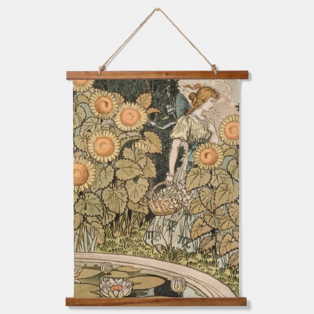 Tapiz Con Marco De Madera Sunflower Art Nouveau Garden Grasset Mujer (Anverso)
