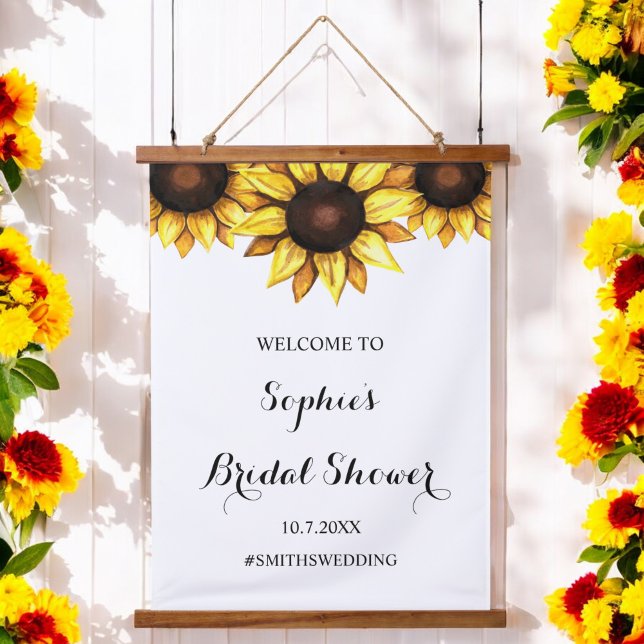 Tapiz Con Marco De Madera Sunflower Bridal Shower Bienvenidos Rótulo Floral (Subido por el creador)