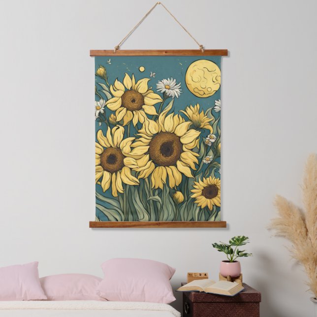 Tapiz Con Marco De Madera Sunflowers in Full Moon Van Gogh Style Floral (Dormitorio)