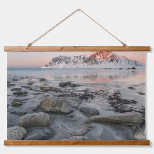 Tapiz Con Marco De Madera Sunrise Flakstad and Skagsanden Beach