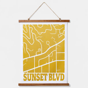 Tapiz Con Marco De Madera Sunset Boulevard - Minimalista Mapa de Los Ángeles
