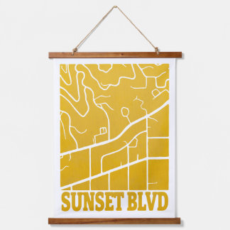 Tapiz Con Marco De Madera Sunset Boulevard - Minimalista Mapa de Los Ángeles