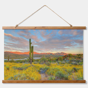 Tapiz Con Marco De Madera Sunset on Desert Landscape